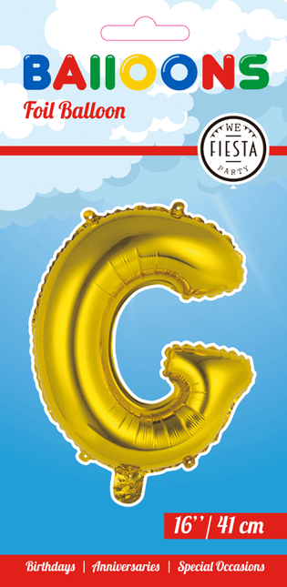 Folie Ballon Letter G Goud 41cm met Rietje van WeFiesta koop je bij Partywinkel