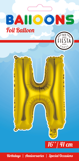 Folie Ballon Letter H Goud 41cm met Rietje van WeFiesta koop je bij Partywinkel
