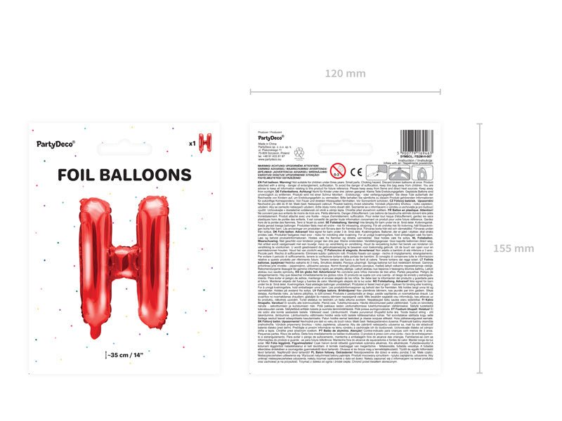 Folie Ballon Letter H Rood Leeg 35cm van Partydeco koop je bij Partywinkel