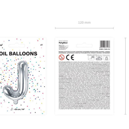 Folie Ballon Letter J Zilver Leeg 35cm van Partydeco koop je bij Partywinkel