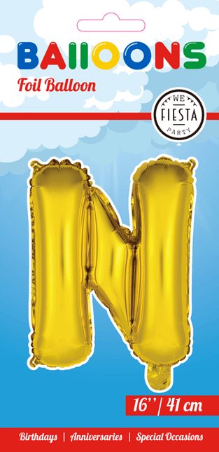Folie Ballon Letter N Goud 41cm met Rietje van WeFiesta koop je bij Partywinkel