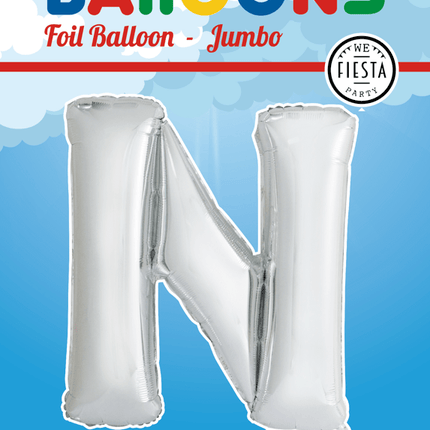 Folie Ballon Letter N Zilver XL 102cm leeg van WeFiesta koop je bij Partywinkel
