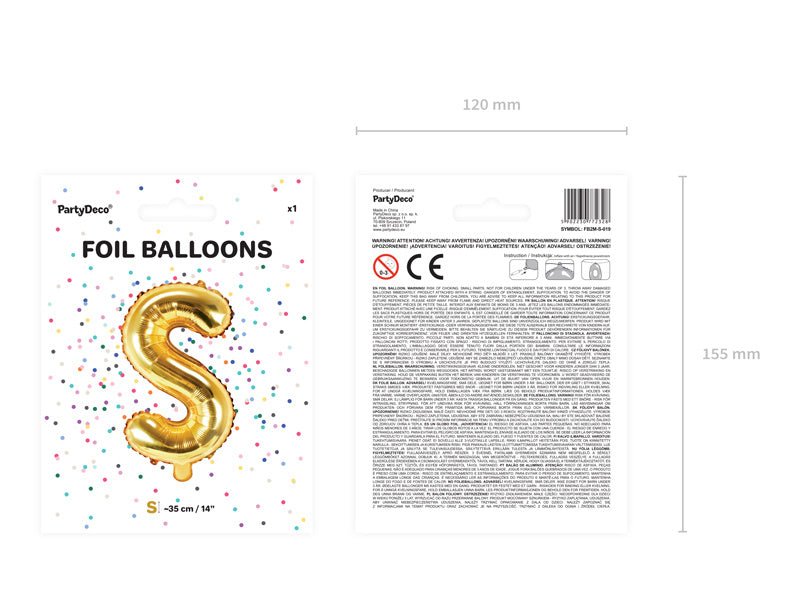 Folie Ballon Letter S Goud Leeg 35cm van Partydeco koop je bij Partywinkel