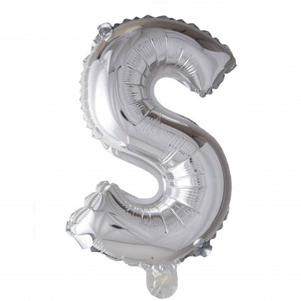 Folie Ballon Letter S Zilver 41cm met Rietje van WeFiesta koop je bij Partywinkel