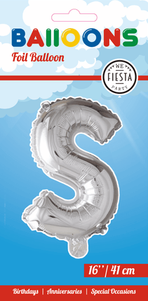 Folie Ballon Letter S Zilver 41cm met Rietje van WeFiesta koop je bij Partywinkel