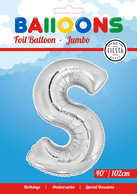 Folie Ballon Letter S Zilver XL 102cm leeg van WeFiesta koop je bij Partywinkel
