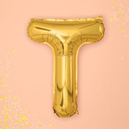 Folie Ballon Letter T Goud Leeg 35cm van Partydeco koop je bij Partywinkel