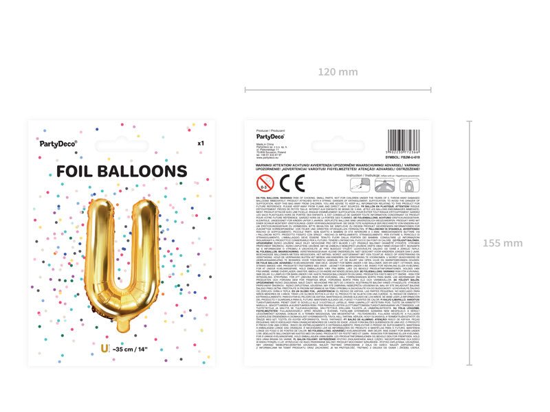 Folie Ballon Letter U Goud Leeg 35cm van Partydeco koop je bij Partywinkel