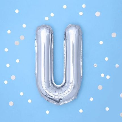Folie Ballon Letter U Zilver Leeg 35cm van Partydeco koop je bij Partywinkel