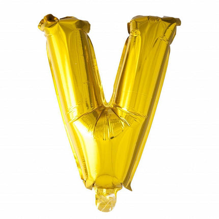 Folie Ballon Letter V Goud 41cm met Rietje van WeFiesta koop je bij Partywinkel