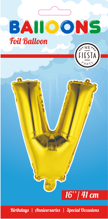 Folie Ballon Letter V Goud 41cm met Rietje van WeFiesta koop je bij Partywinkel