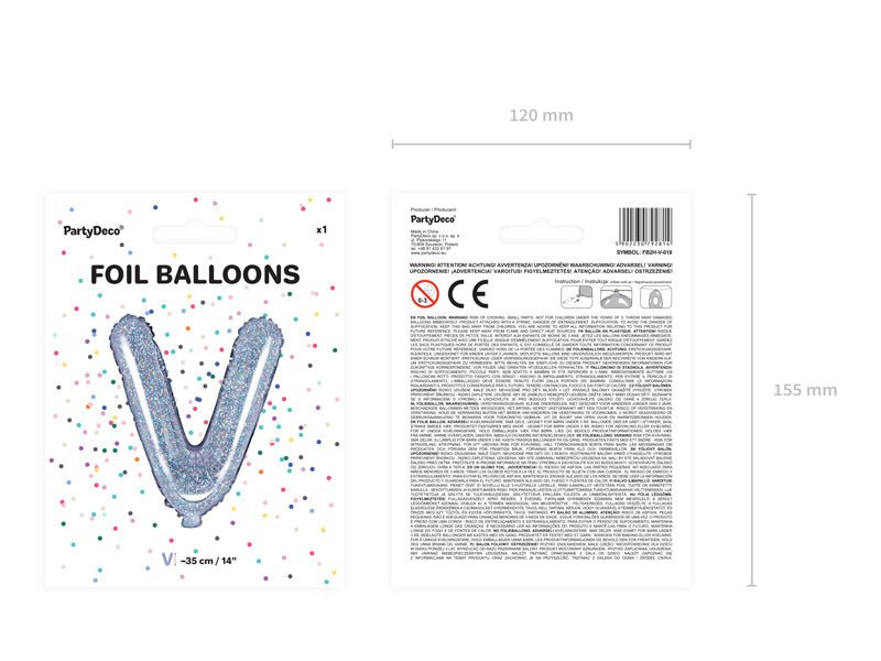 Folie Ballon Letter V Holografisch Leeg 35cm van Partydeco koop je bij Partywinkel