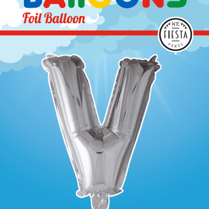 Folie Ballon Letter V Zilver XL 102cm leeg van WeFiesta koop je bij Partywinkel