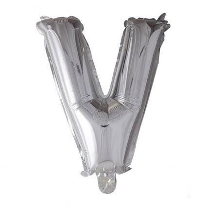 Folie Ballon Letter V Zilver XL 102cm leeg van WeFiesta koop je bij Partywinkel
