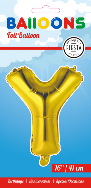 Folie Ballon Letter Y Goud 41cm met Rietje van WeFiesta koop je bij Partywinkel