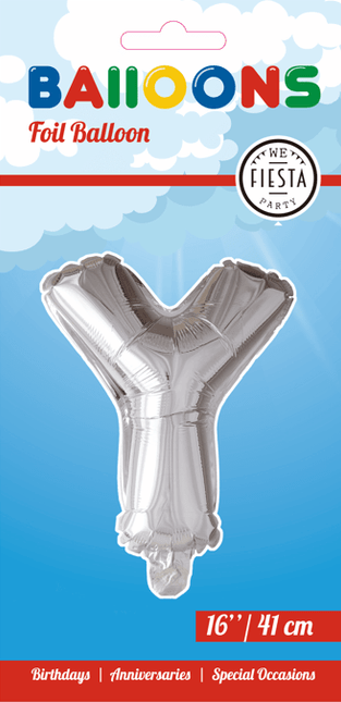 Folie Ballon Letter Y Zilver 41cm met Rietje van WeFiesta koop je bij Partywinkel