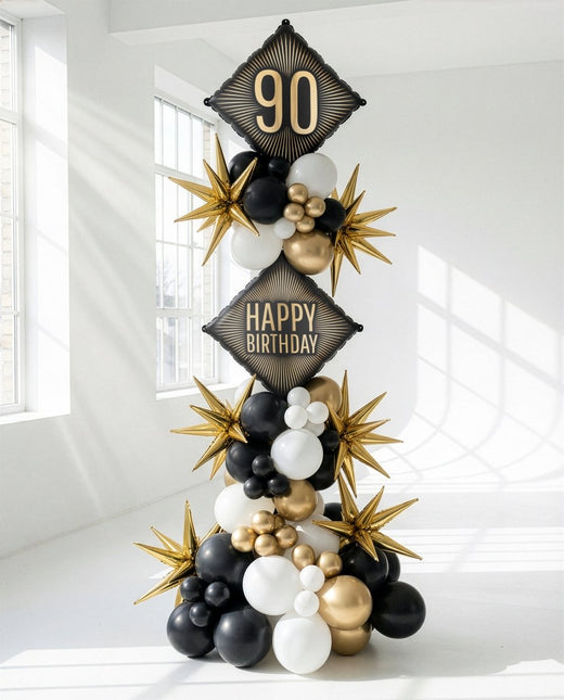Folie Helium Ballonnen 90 Jaar Zwart Goud 46cm Leeg. van Partydeco koop je bij Partywinkel