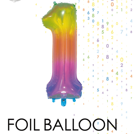 Folieballon Cijfer 1 Regenboog Transparant 66cm van WeFiesta koop je bij Partywinkel
