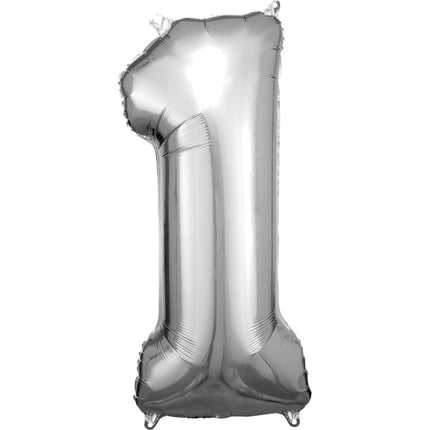 Folieballon – Cijfer 1 – Zilver – 88 x 38 cm van Riethmueller koop je bij Partywinkel