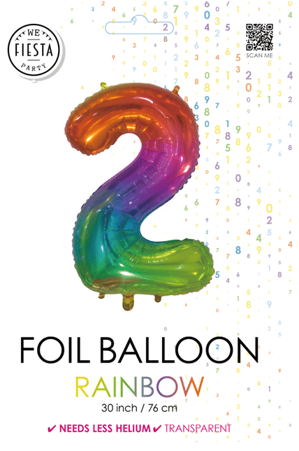 Folieballon Cijfer 2 Regenboog Transparant 66cm van WeFiesta koop je bij Partywinkel