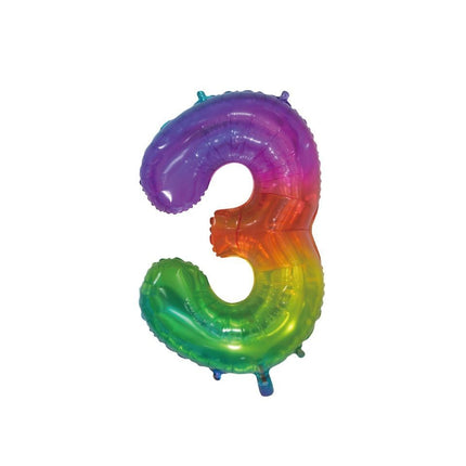Folieballon Cijfer 3 Regenboog Transparant 66cm van WeFiesta koop je bij Partywinkel