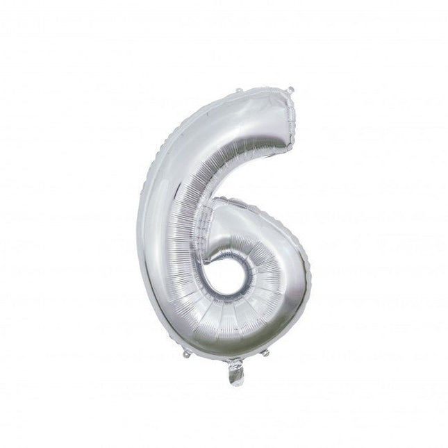 Folieballon Cijfer 6 Zilver 66cm van WeFiesta koop je bij Partywinkel