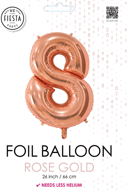 Folieballon Cijfer 8 Rose Goud 66cm van WeFiesta koop je bij Partywinkel