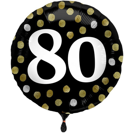 Folieballon Glossy Black 80 Jaar - 45cm van Folat koop je bij Partywinkel