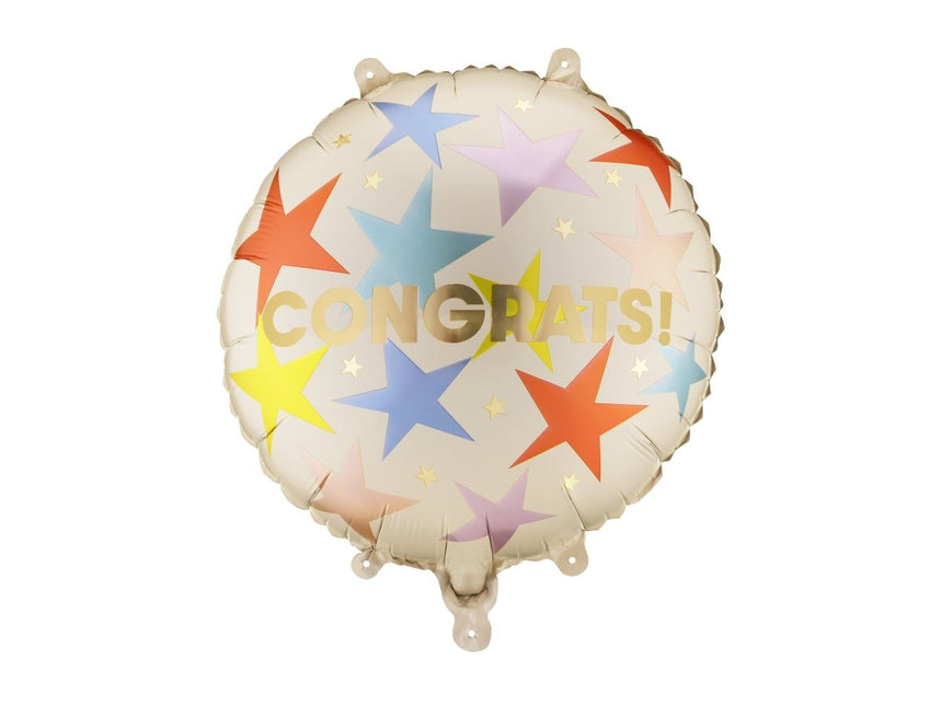 Folieballon rond ‘'Congrats’', 35x35 cm, mix leeg van Partydeco koop je bij Partywinkel