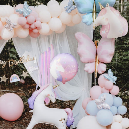 Folieballon rond Happy Birthday met eenhoorn, 35x35 cm, mix van Partydeco koop je bij Partywinkel