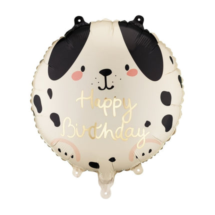Folieballon rond Hond Happy Birthday, 35x35 cm, mix van Partydeco koop je bij Partywinkel