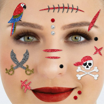 Rode Nep Tattoos Gezicht Glitter Piraat