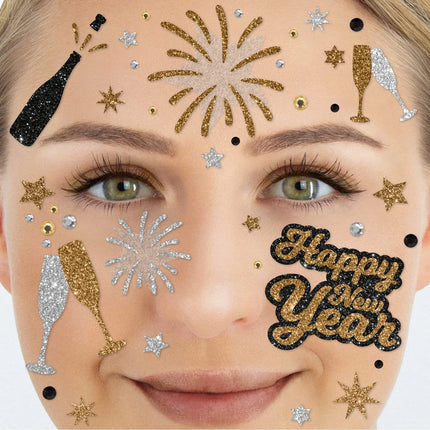 Goud Zilveren Nep Tattoos Gezicht Glitter Happy New Year