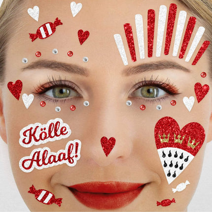 Rood Witte Nep Tattoos Gezicht Glitter Kölle Alaaf