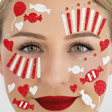 Rood Witte Nep Tattoos Gezicht Glitter Clown