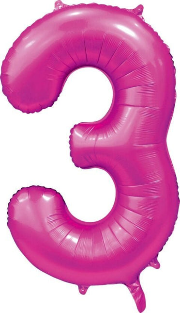 Fuchsia Cijfer Ballon 3 Jaar Glans 86cm van WeFiesta koop je bij Partywinkel