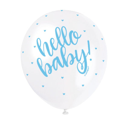 Geboorte Ballonnen Hello Baby Blauw 30cm 5st van Unique koop je bij Partywinkel