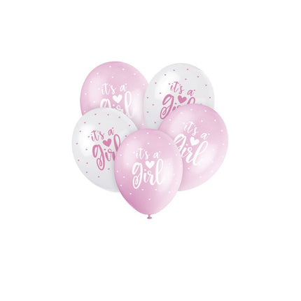 Geboorte Ballonnen It's A Girl Roze 30cm 5st van Unique koop je bij Partywinkel