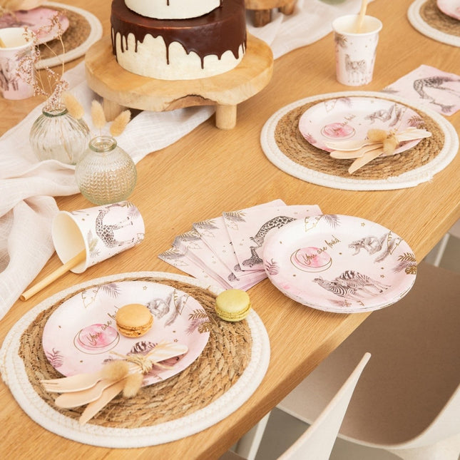 Geboorte Borden Roze Safari 18cm 8st van Haza Witbaard koop je bij Partywinkel