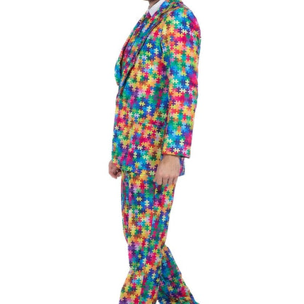 Gekleurd Pak Heren Puzzelstukjes 3 delig van Wilbers & Wilbers koop je bij Partywinkel