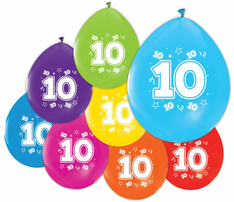 Gekleurde Ballonnen 10 Jaar 30cm 8st van WeFiesta koop je bij Partywinkel
