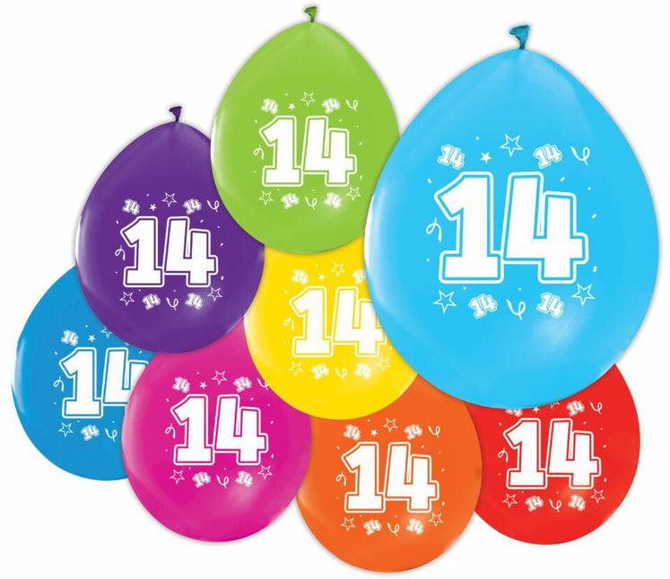 Gekleurde Ballonnen 14 Jaar 30cm 8st van WeFiesta koop je bij Partywinkel