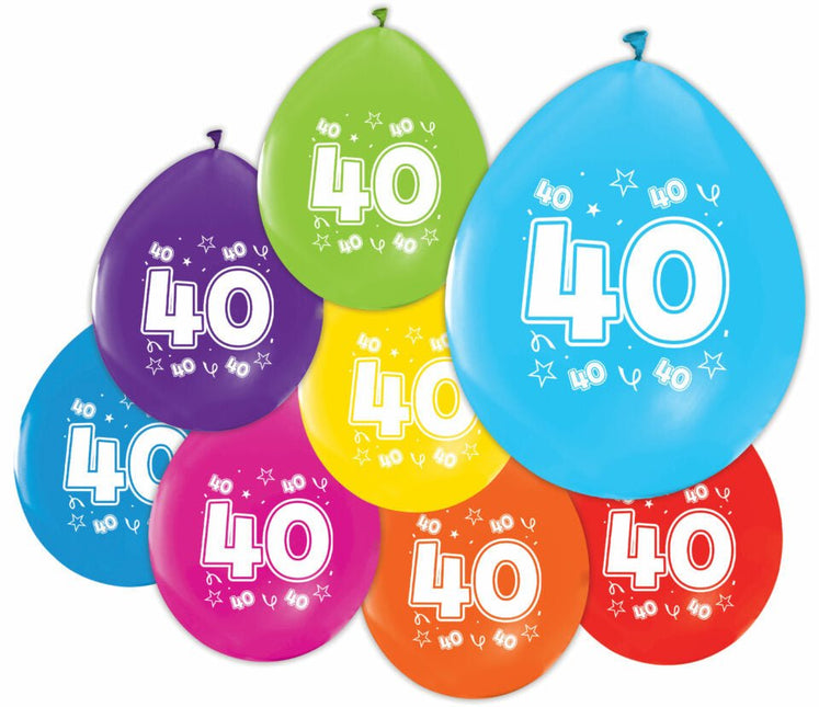 Gekleurde Ballonnen 40 Jaar 30cm 8st van WeFiesta koop je bij Partywinkel