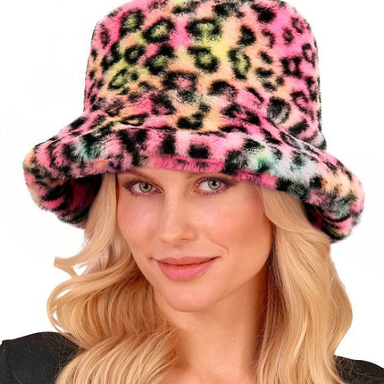 Gekleurde Bucket Hat Panterprint Pluche van Widmann koop je bij Partywinkel