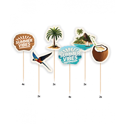 Gekleurde Cocktailprikkers Summer Vibes 6,5cm 6st van Paper Dreams koop je bij Partywinkel