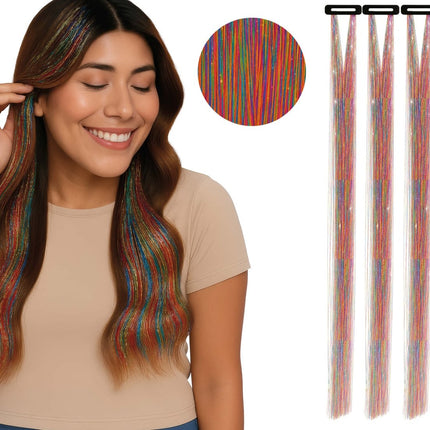 Gekleurde Hair Extension Glitters 50cm 3st van Fiestas Guirca koop je bij Partywinkel