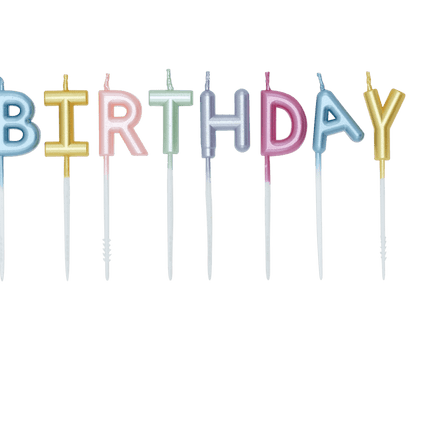 Gekleurde Kaarsen Happy Birthday Pastel van WeFiesta koop je bij Partywinkel