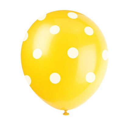 Gele Ballonnen Witte Stippen 30cm 6st van Unique koop je bij Partywinkel