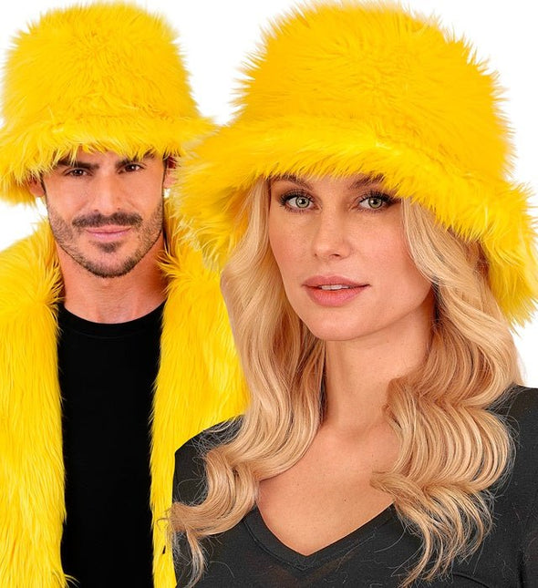 Gele Bucket Hat Pluche van Widmann koop je bij Partywinkel