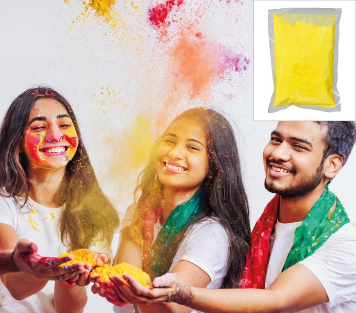 Gele Holi Poeder 200gr van Fiestas Guirca koop je bij Partywinkel